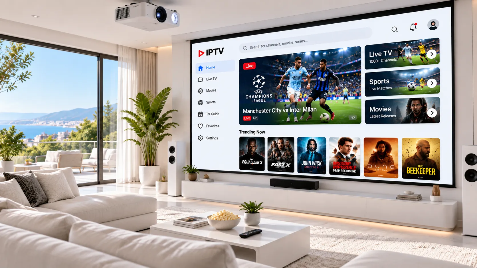 Diagramm der IPTV-Serverinfrastruktur: Quell-Feed, Transcoding-Server, CDN-Knoten und Auslieferung an Endgeräte in Deutschland