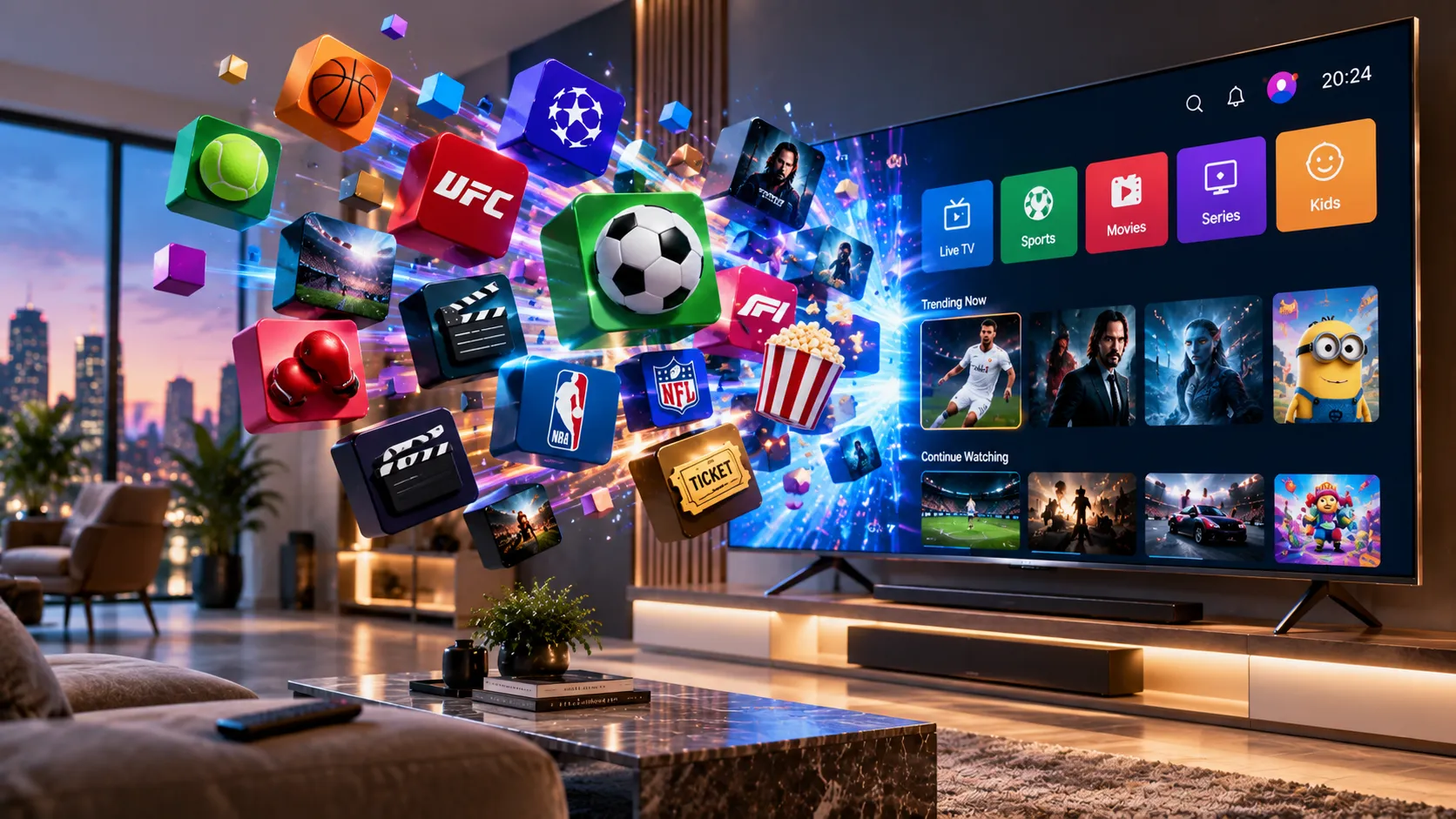 IPTV Smarters Pro Benutzeroberfläche auf einem Amazon Fire TV Stick 4K: Kanalübersicht und EPG-Programmführer